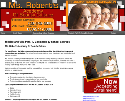 MS Roberts Academy of Hair Design web screenshot