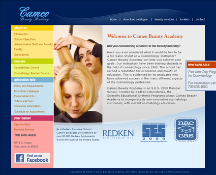 Cameo Beauty Academy web screenshot