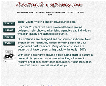 Theatrical Costumes, ETC! web screenshot
