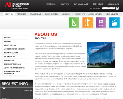 The Art Institute of Dallas web screenshot