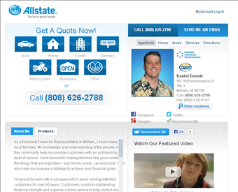 Allstate Insurance - Daniel Dennis web screenshot
